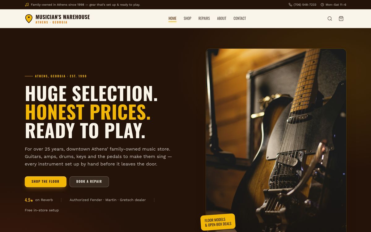 Musician's Warehouse — website designed by Lure